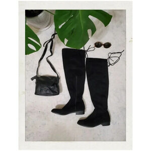 INC | Immanie Over-The-Knee Zippered Tie Slouchy Black Flat 7.5 Boots